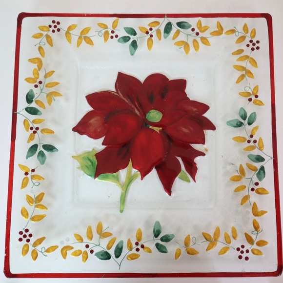Vintage Gold Poinsettia Runner with Glass Plate - Picture 3 of 4